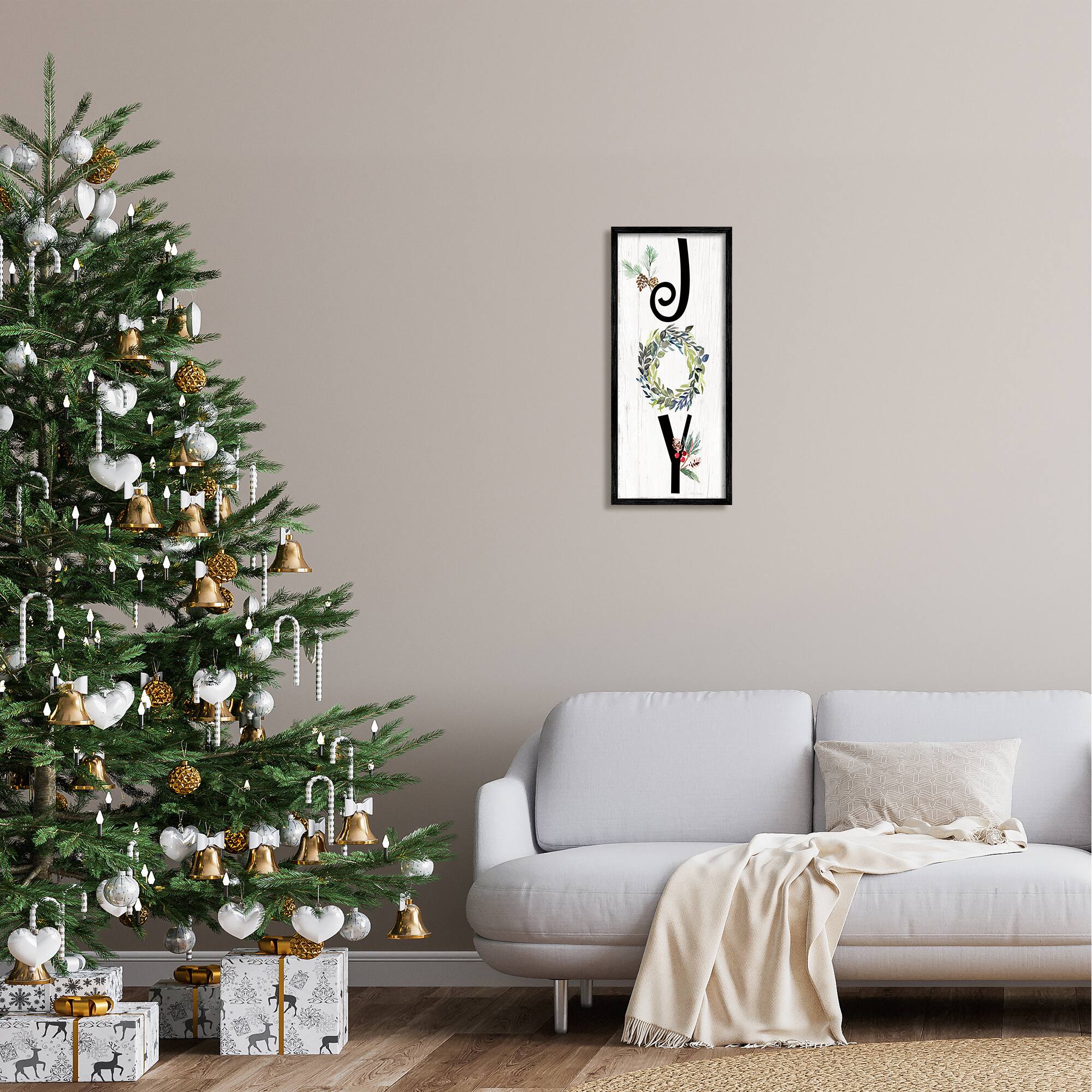 Stupell Industries Joy Seasonal Botanical Wreath Framed Giclee Art
